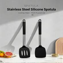 2pcs Silicone Spatula Set, Solid And Hollow Spatula, Suitable For Non-Stick Cookware, Heat-Resistant Cooking Utensils, Can Cook Fish, Eggs, Steak (Khaki) - Khaki - View 7