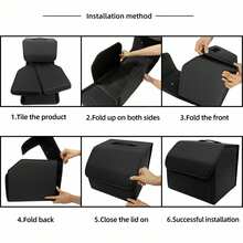 Matte Black Leather Foldable Car Storage Box With Removable Divider, Flexible Compartment Organization For Tools And Sundries, Thick Wear-Resistant Easy-To-Clean, Portable Handle Design, Dual-Use For Home And Car, Fits All Car Models Trunk Organizer - A - View 11