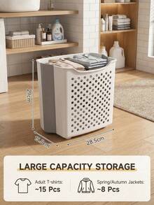 Foldable Wall Mounted Laundry Basket, Large Capacity White Hanging Dirty Clothes Hamper, Space-Saving Storage Bin For Bathroom Bedroom,Laundry Rooms. PP Hanging Storage Bin,Easy To Clean,Lightweight,Sturdy And Durable, - View 5