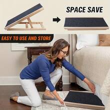 Adjustable Wooden Pet Ramp, Ideal For Medium-Sized Dogs. Portable Folding Ladder With A Striped, Non-Slip Polyester Surface For Accessing Beds And Cars. Includes Two Height Settings And A Non-Slip Ramp. - Pet Supplies. - 28.74" * 13.39" - View 7