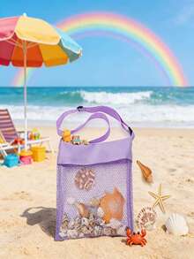 1/3pcs Bright Color Mesh Beach Tote Bag - Lightweight, Adjustable Shoulder Strap, Foldable Design,Back To School - Multicolor - View 8