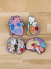 Cute Floral Anatomical Brooch Heart Lungs Brain Enamel Pin Science Badge For Bag Jacket Accessories Gift - Multicolor - View 8