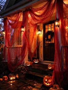 13 pièces/12 pièces Ensemble de décoration Halloween en tissu taché de sang et chauve-souris, comprend de la gaze d'horreur atmosphérique et des autocollants de chauve-souris 3D, convient pour la cour, le porche, la décoration de la maison, la fête d'Halloween, la maison hantée et le bar - Taille unique - Voir 4