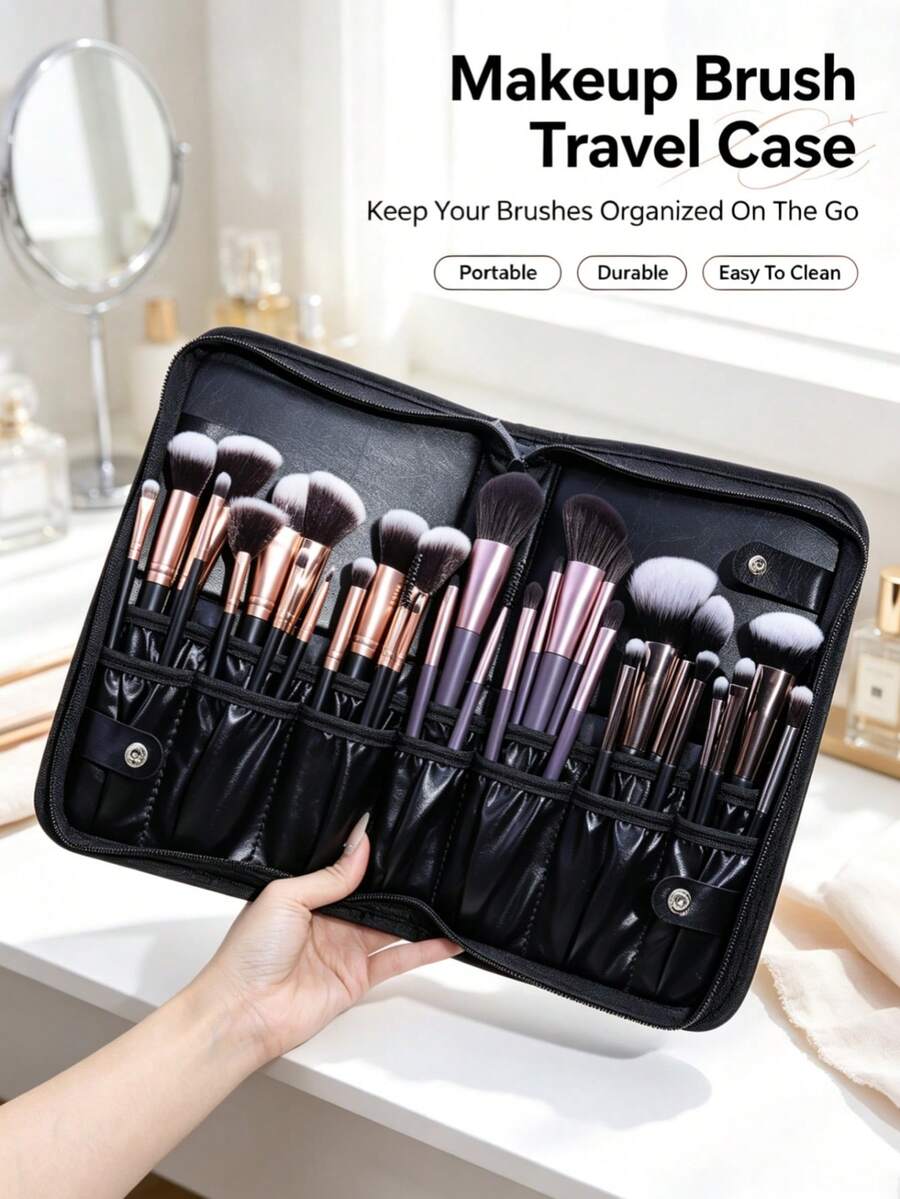 Tas Penyimpanan Kuas Makeup 14 Slot, Tempat Kuas Lipat Tegak, Kapasitas Besar, Portabel untuk Perjalanan, Tas Penyimpanan PU Anti Debu (Kuas Makeup Tidak Termasuk)