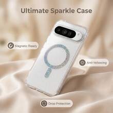 Compatible With Google 11 Pro XL 10 Pro XL 9 Pro XL, Pixel 10a/9a 11/11 Pro 10/10 Pro 9/9 Pro Phone Case, Glitter Transparent, Star Colorful Ring Supports Wireless Charging, PC+TPU - Star Magnetic - View 4