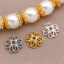 6pcs 18K Gold Silver Plated Filigree Flower Bead Caps Floral Petal Spacer End Caps For DIY Pearl Bracelet Necklace Jewelry Making Findings - Multicolor - View 3