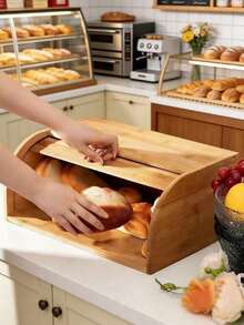 Natural Bamboo And Wood Bread Storage Box With Handles For Easy Opening And Closing, Moisture-Proof And Dust-Proof, An Ideal Item To Keep The Kitchen Tidy, Available In Multiple Sizes. - Multicolor - View 4