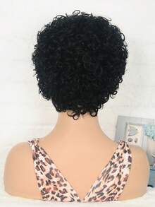 Natural Black Short Kinky Curly Pixie Cut Human Hair Wig With Fringe Bangs Glueless Remy Hair Wig For Women Daily Party Use - SNatural - View 5