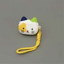 1 pieza Estuche portátil para auriculares con diseño 3D de gato de dibujos animados lindo y cordón - Multicolor - Ver 3