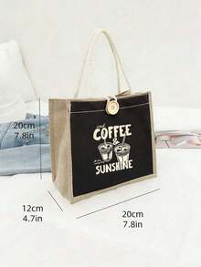 "COFFEE" Pattern Tote Bag - Coffee Canvas Shoulder Bag, Fun Coffee Pattern Tote Bag - Reusable Tote Bag, Suitable For Shopping, Beach, Work And Other Occasions, Perfect Gift For Women, Ideal For Daily Use, Shopping, Travel Accessories, Multi-Functional Tote Bag, Suitable For Events, Parties, Daily Life, Back To School Season - Multicolor - View 10