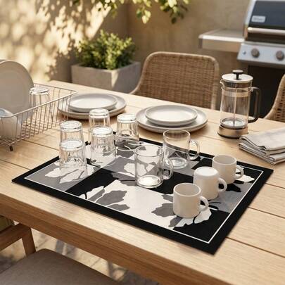 1pc Dish Drying Mat, Coffee Machine Mat, Gray Geometric Floral Leaf Drying Mat, Home Kitchen Countertop Absorbent Non-Slip Protective Mat, Light Luxury Minimalist Style Desktop Drainage Mat, Suitable For Daily Kitchen Use, Enhances Space Texture, Multi-Purpose Desktop Absorbent Drying Mat, Room Desktop Protective Mat, Holiday Gift, Kitchen Decor