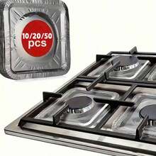 10/20/50pcs Disposable Aluminum Gas Stove Burner Caps, 8.5 Inch Square Heat-Resistant Gas Stove Protector Pads, Thickened Gas Stove Liners, Kitchen Tools And Home Kitchen Essentials - Silver - View 9