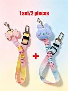 2pcs Elastic Pet Car Safety Belt, Macaron Gradient Color Safety Leash, Decorated With Cute Rabbit And Bowknot, Shock-Absorbing Design, Suitable For Cat And Dog Travel, Pet Safety Leash - Multicolor - View 13