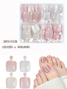 96pcs Y2K Style Cat Eye Edged False Toenails, Short Square Nude Color Fake Toenails, Suitable For Daily Wear, Applicable For Nail Salons And DIY - Multicolor - View 7