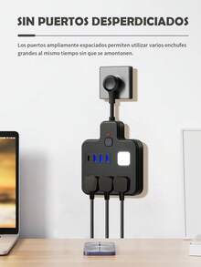 3-Outlet Power Strip With 3 USB Ports, Multifunction Power Strip, Surge Protector, 2500W Overload Protection, Suitable For Bedroom, Kitchen, Living Room, Office. - Black - View 5