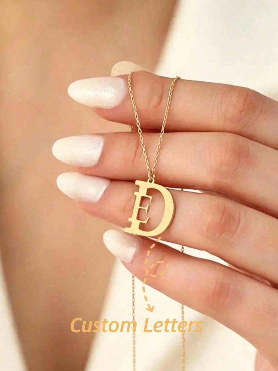 Custom 18K Gold Plated Stainless Steel Double Letter Pendant Necklace - Elegant Minimalist Design Letter Pendant Necklace, Couple Gift, Handmade Initial Necklace, Birthday Gift, Christmas Gift, For Her/Him, Silver, Fashion, Colorful, Vintage, Unisex, Minimalist, Casual, Customized, Personalized, Unique, Ideal Gift For Him, Ideal Gift For Her - Gold - View 1