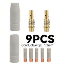15AK Coated Nozzle Conductive Tip Connecting Rod 9pcs Set Non-Stick High Temperature Resistant Durable MIG Welding Gun Accessories High Quality - 15AK Nozzles (2 Pieces); Connecting Rods (2 Pieces); Conductive Nozzles (5 Pieces) - View 10