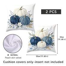 2 Stücke Herbst Minimalistischer Pastoraler Stil Blau & Weiß Kürbis Blumen Kissenbezüge, einseitig Muster, hautfreundliches Pfirsichhaut-Samtmaterial, 45*45CM Kissenbezüge geeignet für Wohnzimmer, Schlafzimmer, Innendekoration, Party, Sofa Dekoration, dekorative Kissenbezüge, Feiertagsgeschenk, ohne Kissenfüllung - Verschiedenfarbig - Übersicht 12