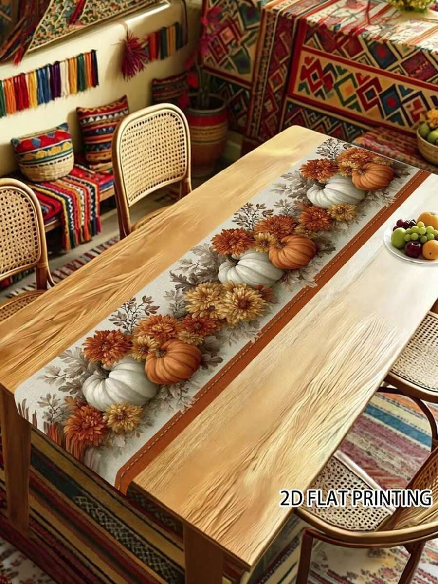 1件感恩節南瓜花卉桌巾,精緻長款桌巾,適用居家裝飾,百搭實用,適合極簡風格,營造簡約優雅的居家美學 (13x35.4/47.2/63/72/78.7 英吋) - 杏色 - 查看 1