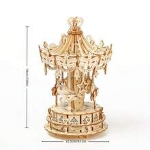 302pcs 3D Wooden Puzzle Model Kit, Christmas/Birthday Educational Puzzle, Suitable For Adults And Teens, 3D Wooden Puzzle Music Box Assembly Kit, Exquisite Rotating Carousel Display Gift, Suitable For Teens Boys And Girls And Families - Merry-go-round - View 2