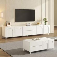Living Room Set With TV Cabinet + Coffee Table, Furniture Set With Arched Doors, Body Made Of Particle Board + MDF, Furniture With Steel Tube Legs, Storage Combination For Living Room - White - View 3