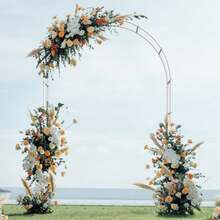 Sunexinlo - Enrejado de arco de jardín con base, 5.3 pies de ancho x 7.6 pies de alto o 7.9 pies de ancho x 6.3 pies de alto, enrejado de metal para plantas trepadoras, decoración de boda, Navidad - Blanco - Ver 8