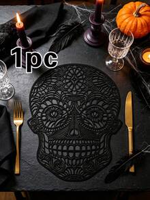 1/4/6 piezas Manteles individuales de PVC con calavera de Halloween y lámina dorada, decoración de hotel y restaurante, resistentes al calor y antideslizantes, manteles de estilo occidental para bodas, fiestas, Halloween, festival de cosecha de otoño, celebraciones festivas, picnics, camping, banquetes de cumpleaños, decoración de mesa de comedor - Multicolor - Ver 18