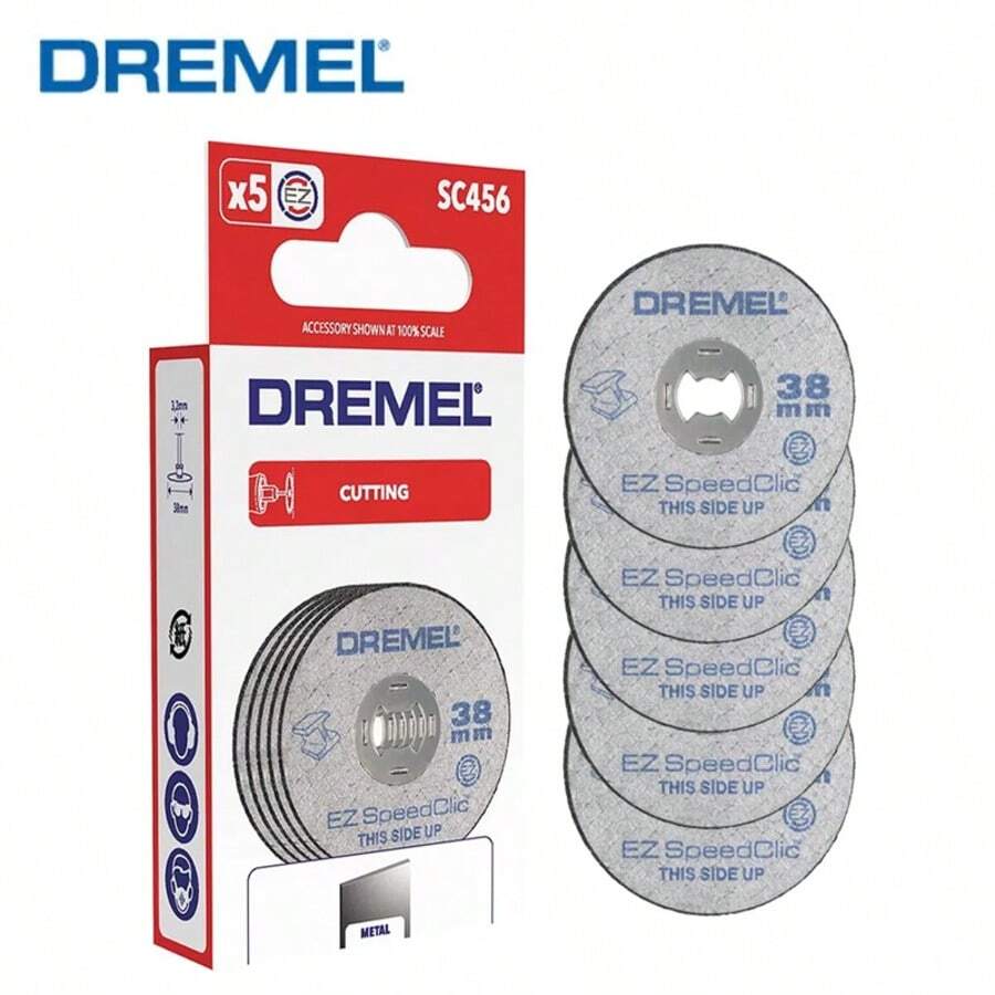 5 عبوات Dremel EZ456، مجموعة EZ - Lock المبتدئة، قطر العجلة 1 1/2 بوصة (38 ملم)، ملحقات قرص القطع للأداة الدوارة، تتطلب الاستخدام مع EZ402 SpeedClic Mandrel - متعدد الألوان - مشاهدة 1