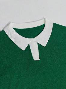 ASHKATIA Plus Size Women's Green Knit Pullover Sweater, Collared Ribbed Detail, Vintage Collegiate Style, Casual Daily Commute Fall - Multicolor - View 7