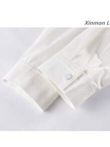Korean Style Patchwork Lapel Denim Trench Coat Zip-Up Jacket, College Daily Vacation Spring Autumn - White - View 6