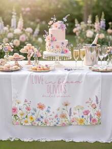 1pc DIY Customized Name Wildflower Floral Bridal Party Tablecloth, Blooming Floral Pre-Wedding Banquet Dessert Table Decor, Wedding Banquet Long Table Cloth Fabric Decoration - Multicolor - View 2