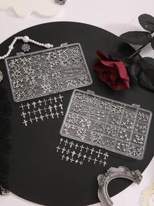24pcs/Box Punk Gothic Style Silver 3D Multi-Style Rhinestone Cross Metal Nail Art Charms DIY Wearable Nail Decoration Accessories - Multicolor - View 6