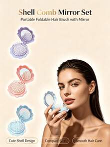 1pc Shell Air Cushion Scalp Massage Comb, Portable Shell Comb, Girls Students Comb, Foldable Comb, Multi-Color, Built-In Mirror - Multicolor 3 - View 5