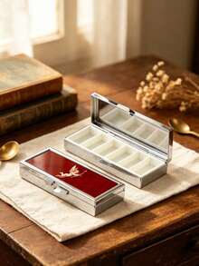Vintage Cupid Angel Pattern Travel Jewelry Box, Portable Metal Frame Detachable Earring Storage Box, Vintage Red Enamel Small Jewelry Organizer, Multi-Compartment Grid Design For Rings, Earrings, Small Pendants And Mini Accessories - Multicolor - View 3