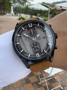 FORSINING 1pc Fashion Sports Automatic Mechanical Men's Watch, Small Seconds Dial, Date Display, Genuine Leather Strap, Luminous Hands, Business Casual Men's Watch, Gift Choice - Black - View 2