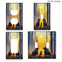 1pc Bears In Sunlit Forest Glow Light Switch & Outlet Cover - 2D Flat Printing Nature-Themed Decor, Easy Install No Wiring/Battery, Durable High-Quality Material Home & Office, Bear Home Decor, Office Decoration,  Wildlife Scene, Natureinspired - Double Toggle 11.5cm*11.5cm - View 1