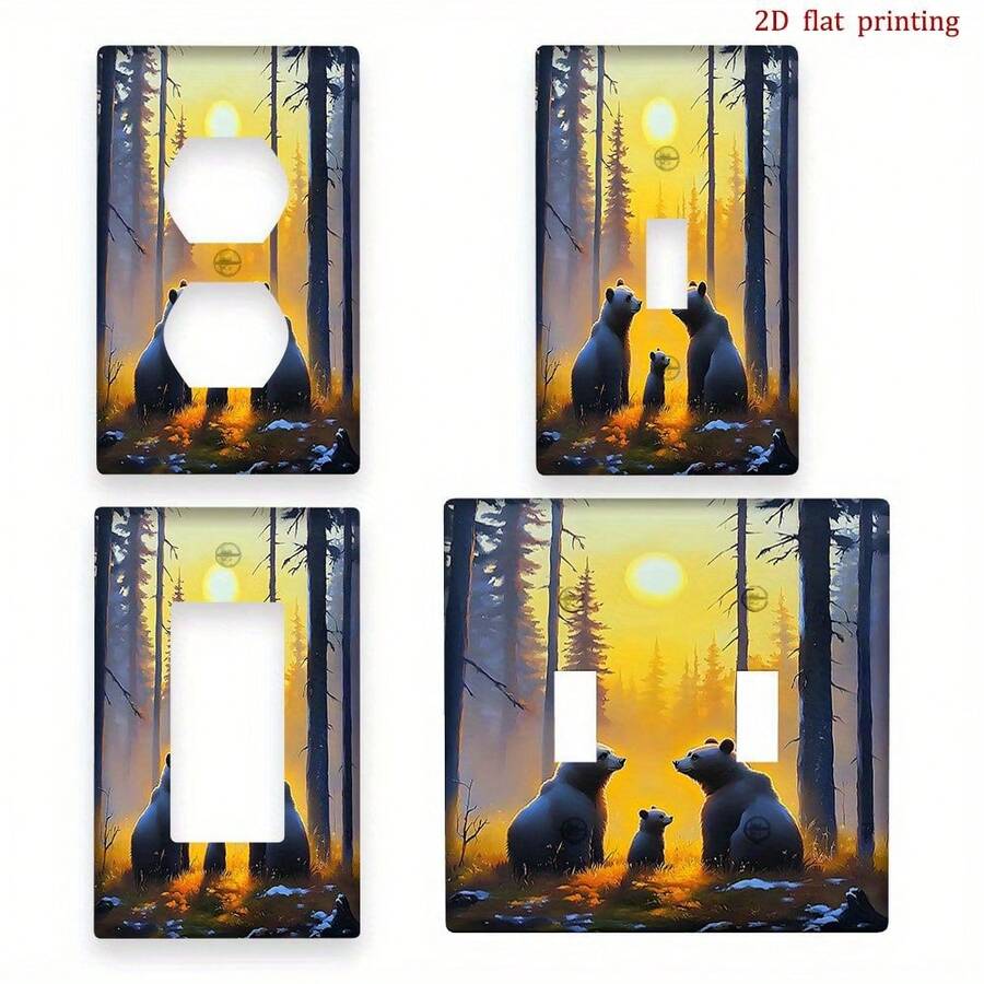 1pc Bears In Sunlit Forest Glow Light Switch & Outlet Cover - 2D Flat Printing Nature-Themed Decor, Easy Install No Wiring/Battery, Durable High-Quality Material Home & Office, Bear Home Decor, Office Decoration,  Wildlife Scene, Natureinspired - Double Toggle 11.5cm*11.5cm - View 1