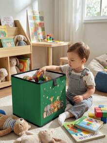 1pc Cartoon Animal Print Open Storage Box, Baby Diaper & Toy Organizer Basket, Foldable, Baby Room Storage Box, Stackable Storage Box, Drawer-Style Durable Multi-Functional, Space-Saving Design Suitable For Home, Dorm, Home Organization, Under-Bed Storage - Multicolor - View 7