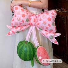 2pcs 20 Inch Fruit Print Bow Backpack Foil Balloons, Strawberry & Watermelon Design, Aesthetic Birthday Photo Props, Summer Party Decoration - View 1
