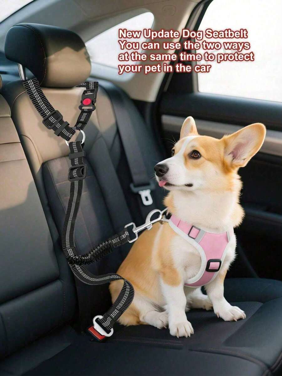 1 Multi-Functional Pet Car Seat Belt, Two Ways To Protect Your Pet's, Can Also Be Used As A Leash, Adjustable Length, Elastic Rope To Prevent Sudden Pulling, Outdoor Dog Leash