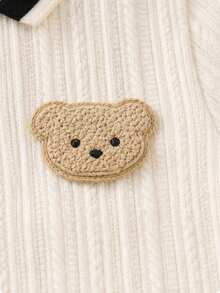 2pcs/Set Baby Boy White Autumn Casual Versatile Teddy Bear Pattern Textured Fabric Polo Long Sleeve Top + Straight Leg Elastic Waist Pants Loose Comfortable For Outings And Photos - Navy Blue - View 8