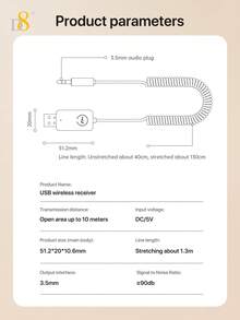 D8 藍牙 5.3 音訊發射器與接收器，2 合 1 無線音訊適配器，3.5mm AUX RCA 介面適配器，汽車藍牙音訊接收器，電視無線發射器，旅行藍牙音訊適配器 - 多色 - 查看 11