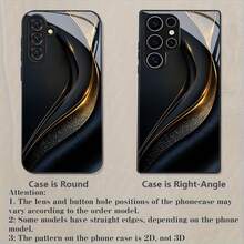 [24h Shipping From DE/FR/ES]Apple 11-17Phone Case - Black Aerodynamic Case With Golden Wave Pattern, Compatible With  Galaxy S9+/S10/S20+/S20 Ultra/S21 5G/S21+/S22/S23 PLUS/S24 Plus/S25/S25 Edge/Note 9/Note 10/Note 10+/Note 20/Note 20 Ultra. Features Elegant Tempered Glass  21-26 - 1 Piece Of Picture Color - View 3