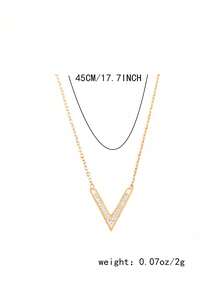 1pc Simple & Versatile Stainless Steel V Shape Necklace For Women, With English Letter Pendant, Clavicle Chain, Suitable For Daily Wear - Yellow Gold - View 5