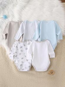 DILAVEL 5PCS Autumn And Winter New Baby Long Sleeved Bodysuit Suitable For Babies, Cute Cartoon Elephant Embroidery Pattern,Cotton Soft And Skin Friendly Fit - Multicolor - View 2