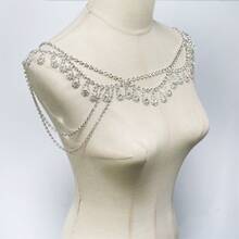 1PC Shiny Elegant Rhinestone Shoulder Chain, Bridal Wedding Banquet Party Glamorous Body Chain, Women's Fashion Jewelry Accessory - Silver - View 5