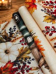 Autumn Harvest Pumpkin Table Runner, Autumn Maple Leaf Sunflower Linen Texture Table Runner, Thanksgiving Harvest Farmhouse Style Dining Room Decor, Suitable For Home Kitchen Party - B - View 4
