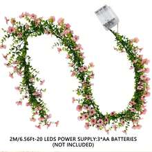 1PC 2M/6.56Ft 20LEDS New Simulation Hanging Plant, Pink Roland Eucalyptus Leaf Vine Light String, Fairy String Light. Suitable For Wedding Party Decoration, Christmas, Table Decoration, Holiday Gifts, Battery Box Power Supply (Battery Not Included) - Pink - View 6