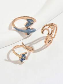 3pcs/Set Ocean Style Dolphin Tail Rings, Geometric Asymmetrical Women's Fashion Personalized Ring Set, Suitable For Beach Vacation Party - Gold - View 2