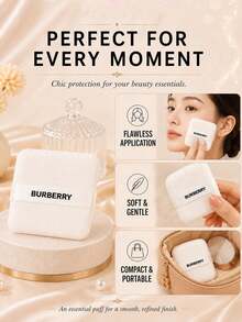 مقاس بودرة التجميل من Burberry 5.5*5.5 سم، قماش ناعم وسلس، مع حقيبة تخزين، ملمس خفيف عند وضع المكياج، سهل الحمل لتعديل المكياج في أي وقت - أبيض - مشاهدة 8